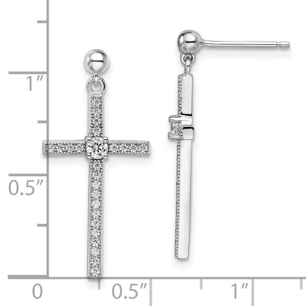Brilliant Embers Sterling Silver Rhodium-plated 50 Stone Micro PavÇ CZ Cross Dangle Earrings