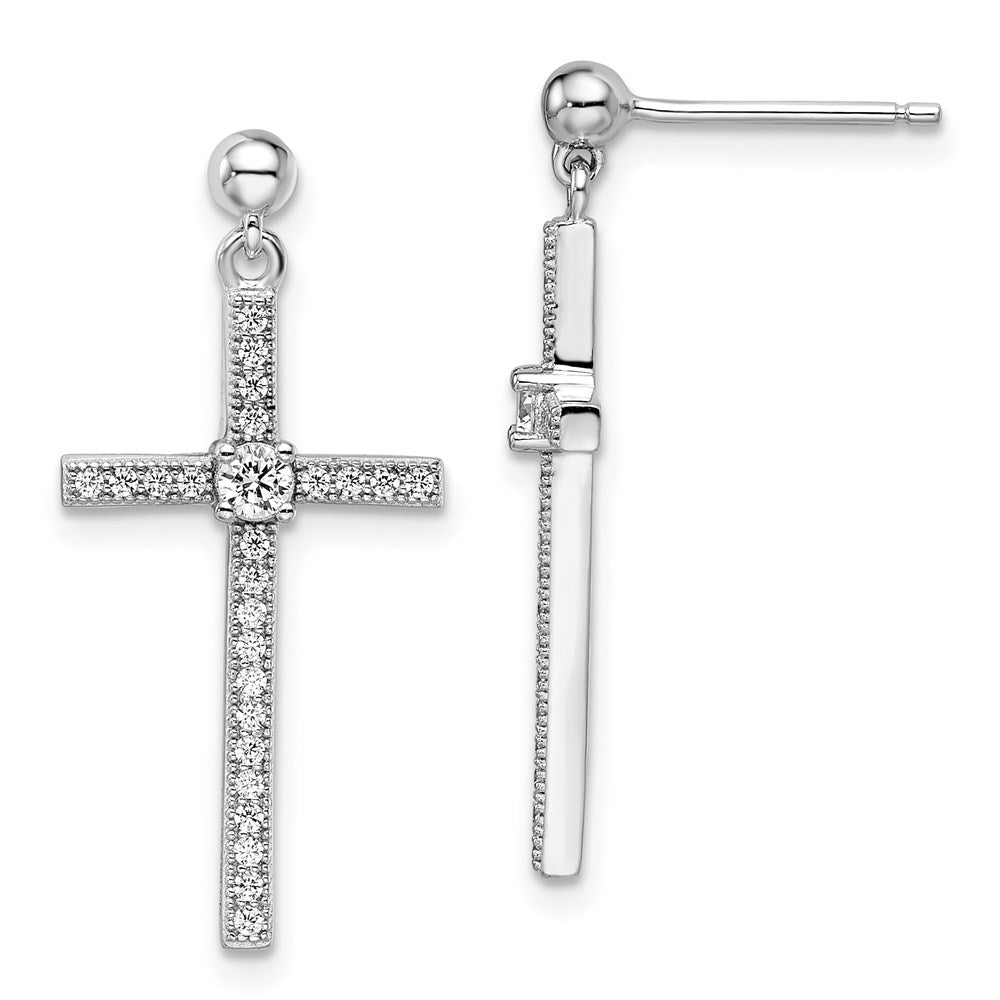 Brilliant Embers Sterling Silver Rhodium-plated 50 Stone Micro PavÇ CZ Cross Dangle Earrings