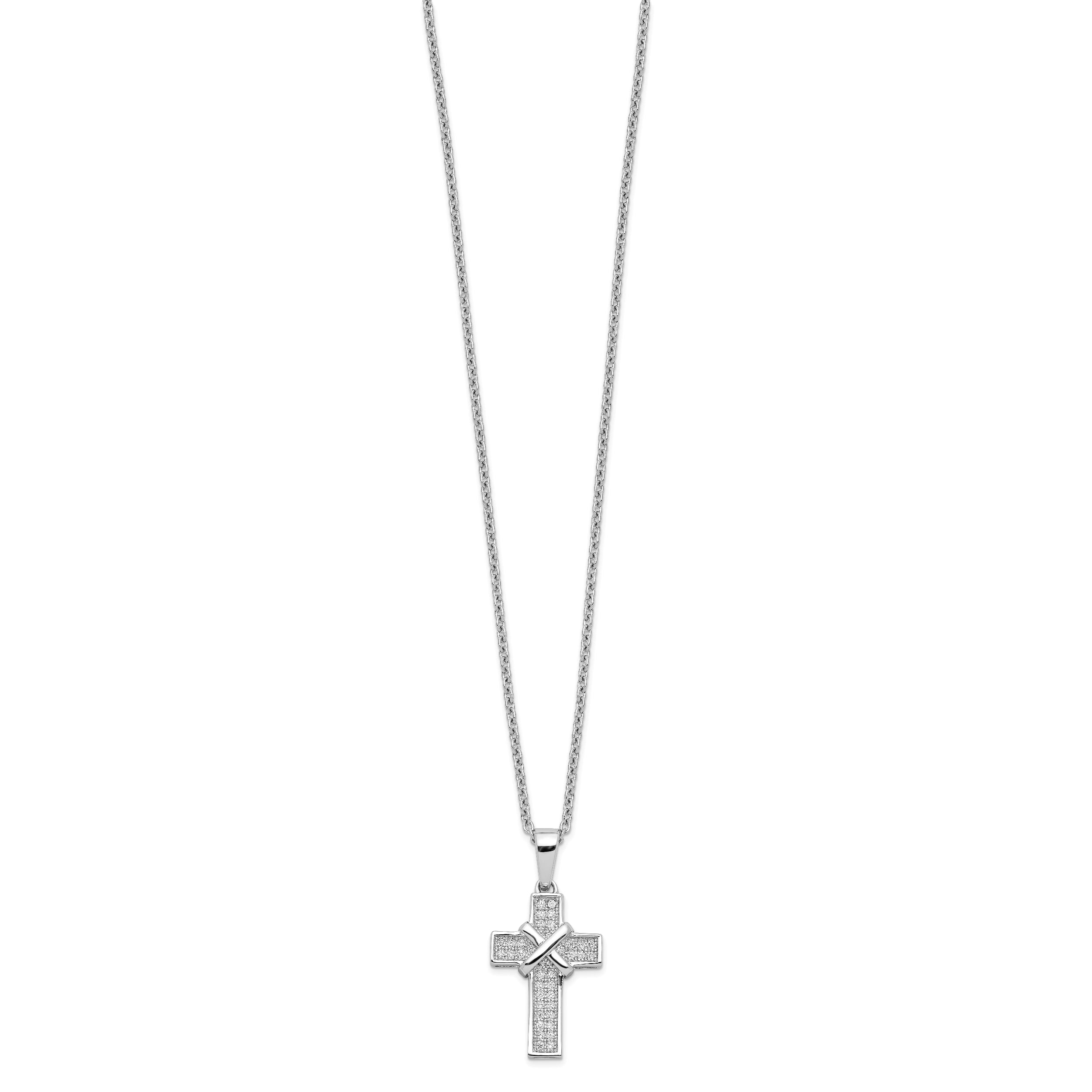 Brilliant Embers Sterling Silver Rhodium-plated 38 Stone 18 inch Micro PavÇ CZ Polished Cross Necklace with 2 Inch Extender