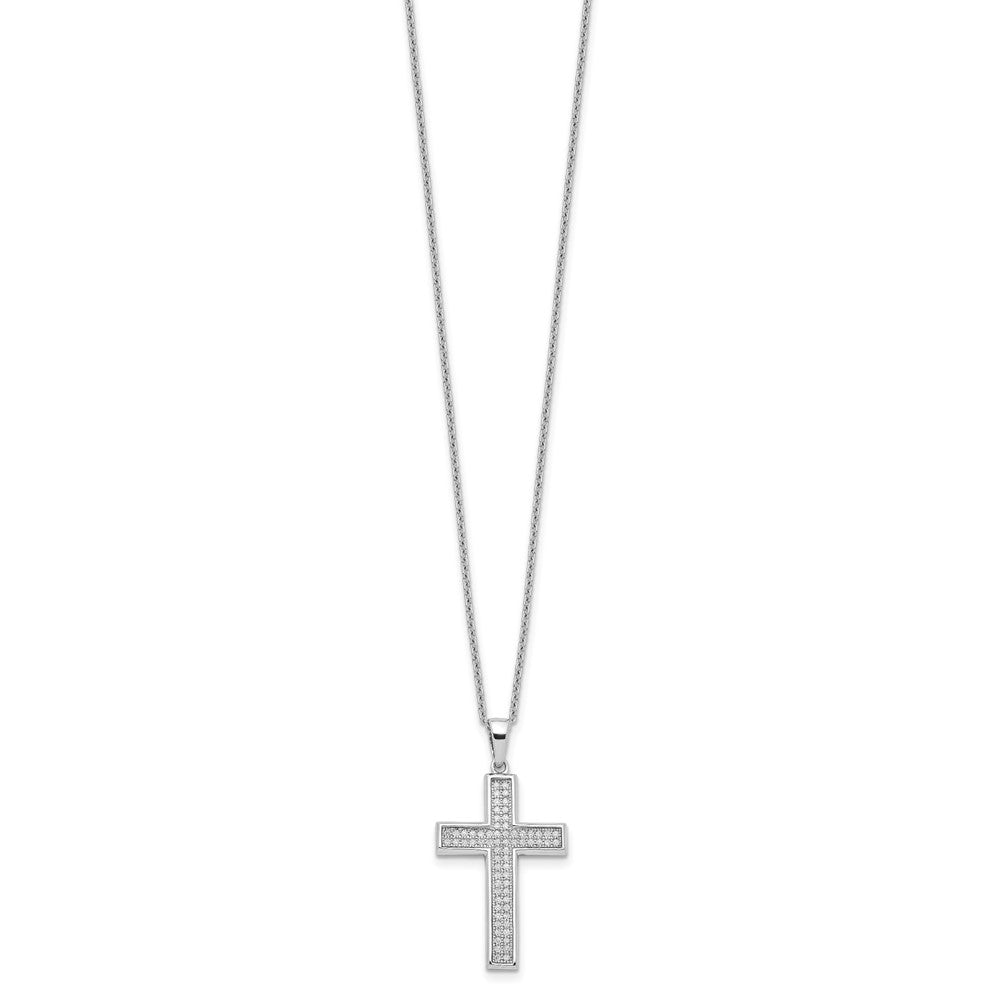 Brilliant Embers Sterling Silver Rhodium-plated 68 Stone 18 inch Micro PavÇ CZ Polished Cross Necklace with 2 Inch Extender