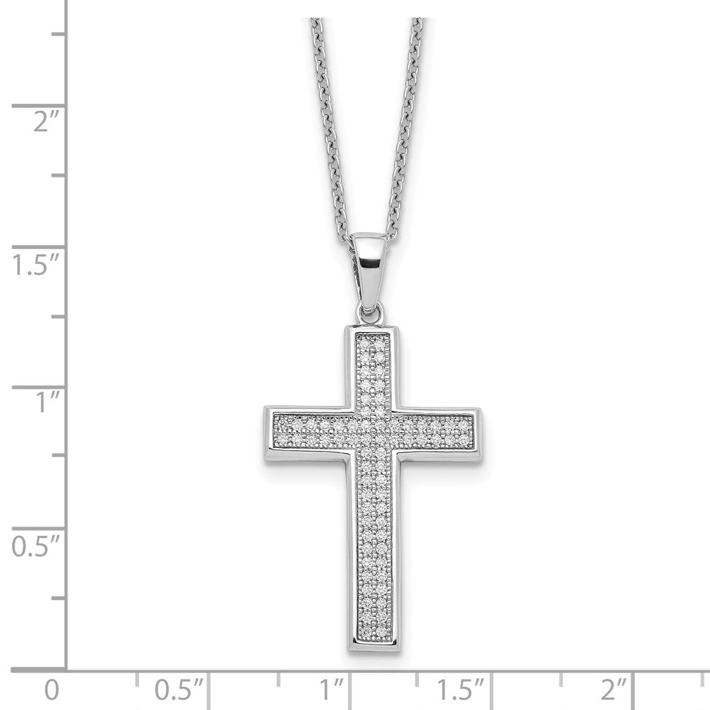Brilliant Embers Sterling Silver Rhodium-plated 68 Stone 18 inch Micro PavÇ CZ Polished Cross Necklace with 2 Inch Extender