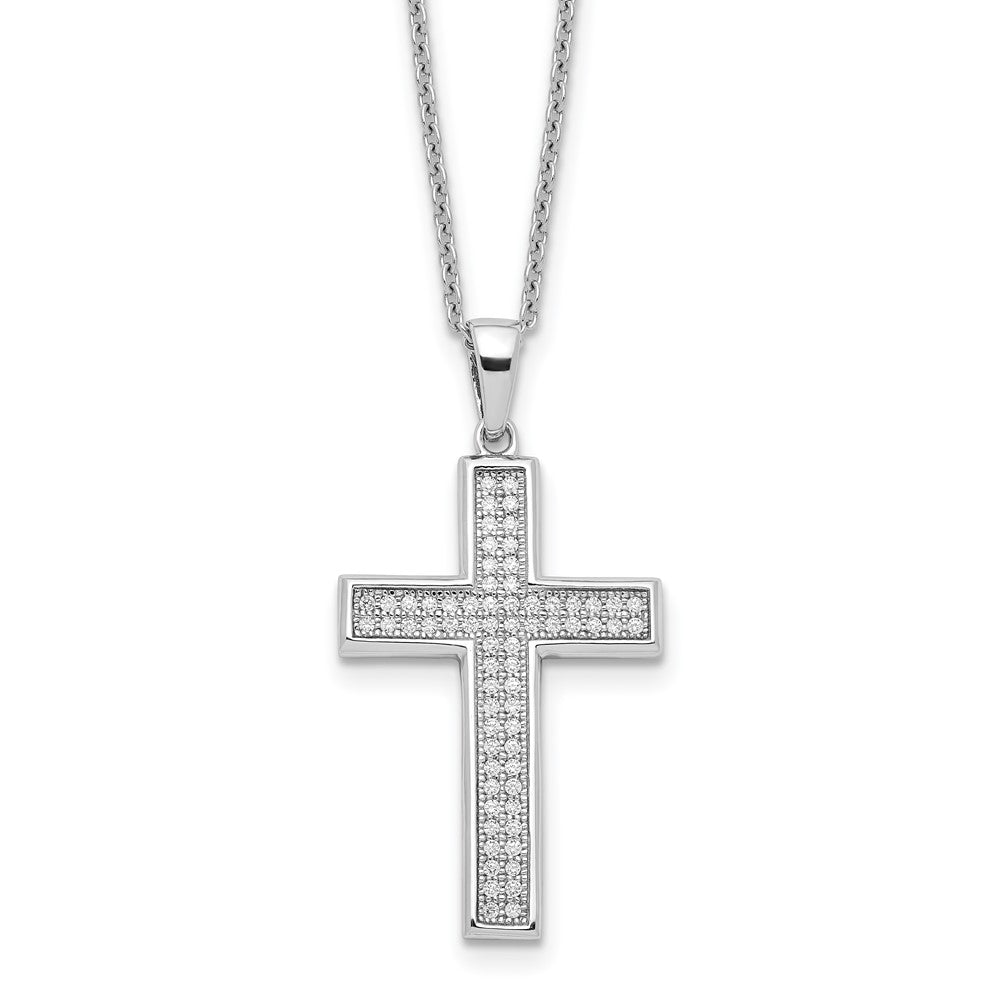 Brilliant Embers Sterling Silver Rhodium-plated 68 Stone 18 inch Micro PavÇ CZ Polished Cross Necklace with 2 Inch Extender