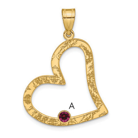 SS/Rhod-plated 1 Birthstone Heart with 14k Bezel Family Pendant