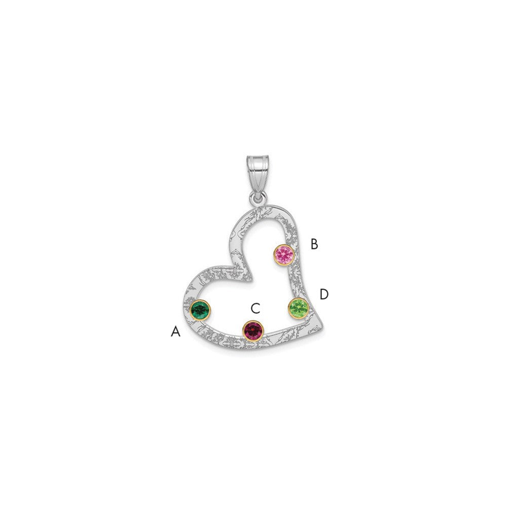 SS/Rhod-plated 4 Birthstone Heart with 14k Bezel Family Pendant