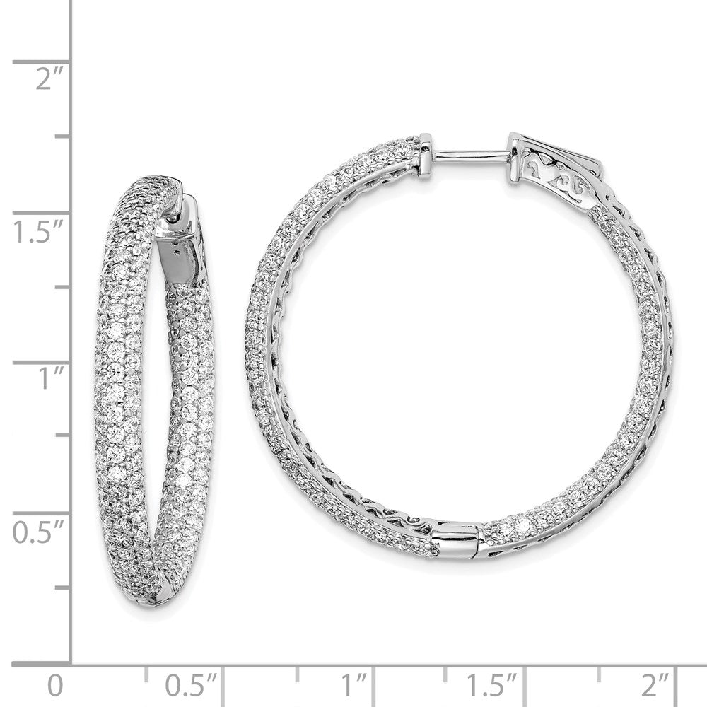 Sterling Shimmer Sterling Silver Rhodium-plated 304 Stone PavÇ 1.5mm CZ In and Out Round Hinged Hoop Earrings