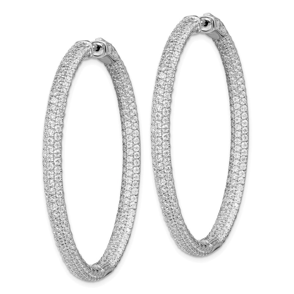 Sterling Shimmer Sterling Silver Rhodium-plated 460 Stone PavÇ 1.5mm CZ In and Out Round Hinged Hoop Earrings