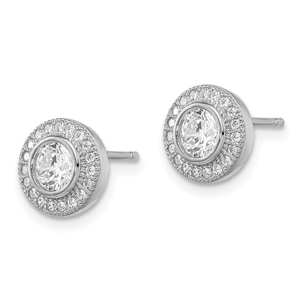 Brilliant Embers Sterling Silver Rhodium-plated 40 Stone Micro PavβΓ‘ Halo CZ Post Earrings