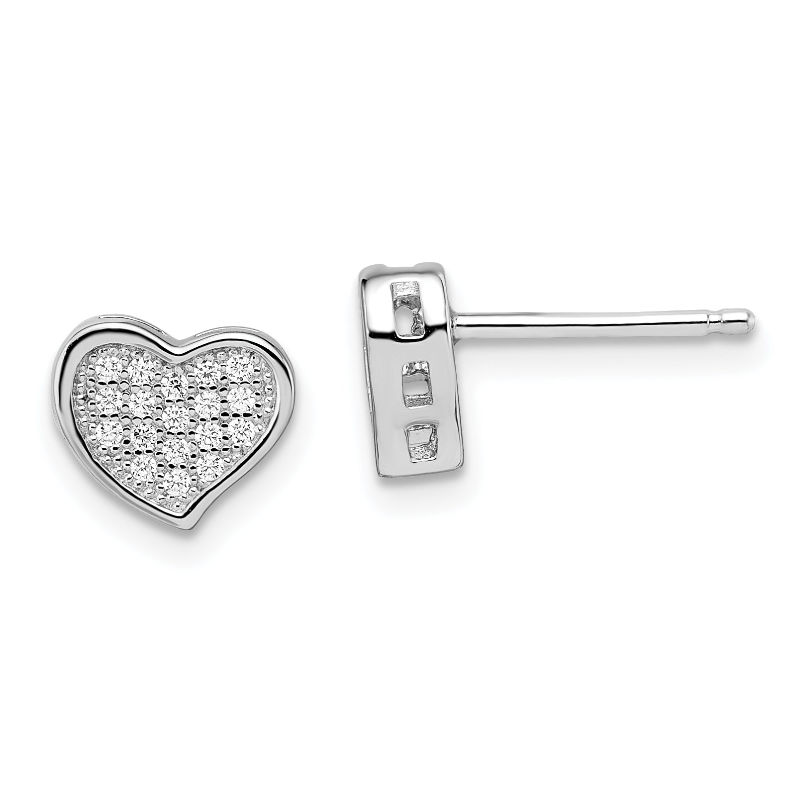 Brilliant Embers Sterling Silver Rhodium-plated 36 Stone Micro PavÇ CZ Heart Post Earrings