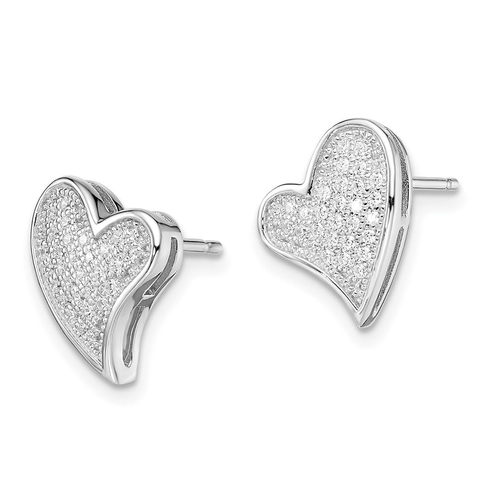 Brilliant Embers Sterling Silver Rhodium-plated 56 Stone Micro PavÇ CZ Heart Post Earrings