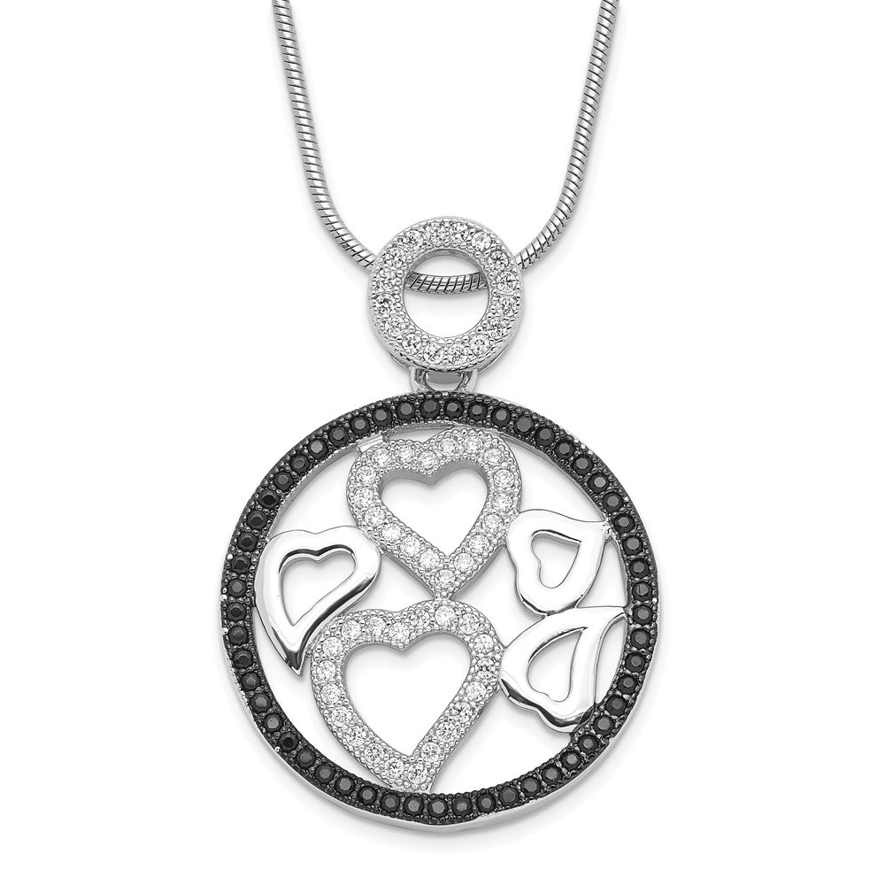 Sterling Silver Black & Clear CZ Brilliant Embers Heart Necklace