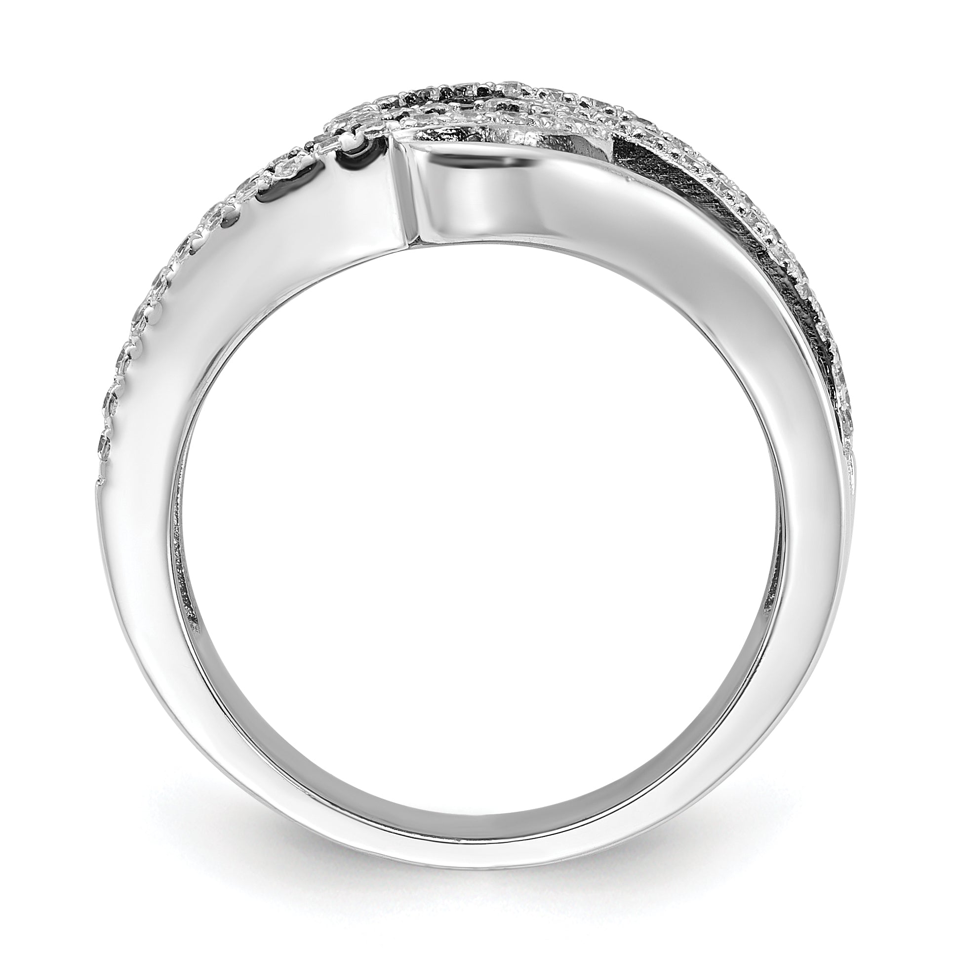 Sterling Silver Brilliant Embers Black & Clear CZ Swirl Ring