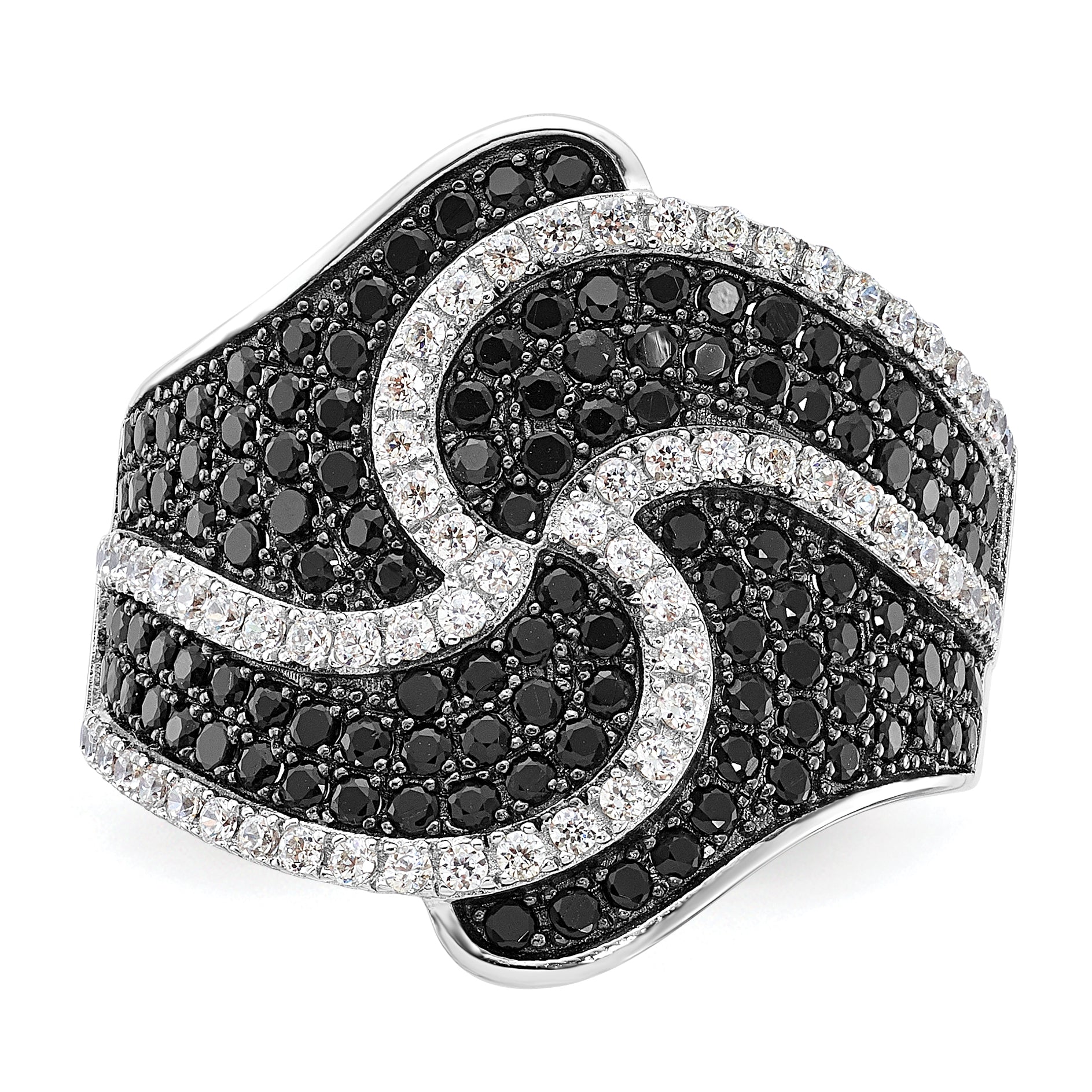 Sterling Silver Brilliant Embers Black & Clear CZ Swirl Ring