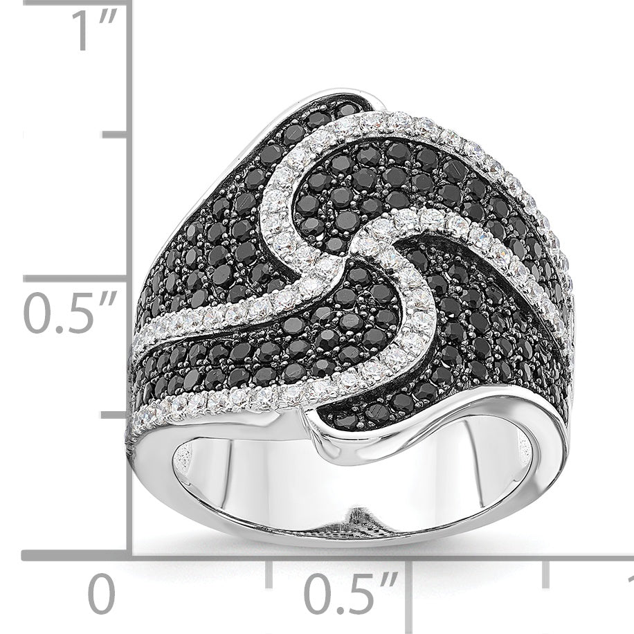 Sterling Silver Brilliant Embers Black & Clear CZ Swirl Ring
