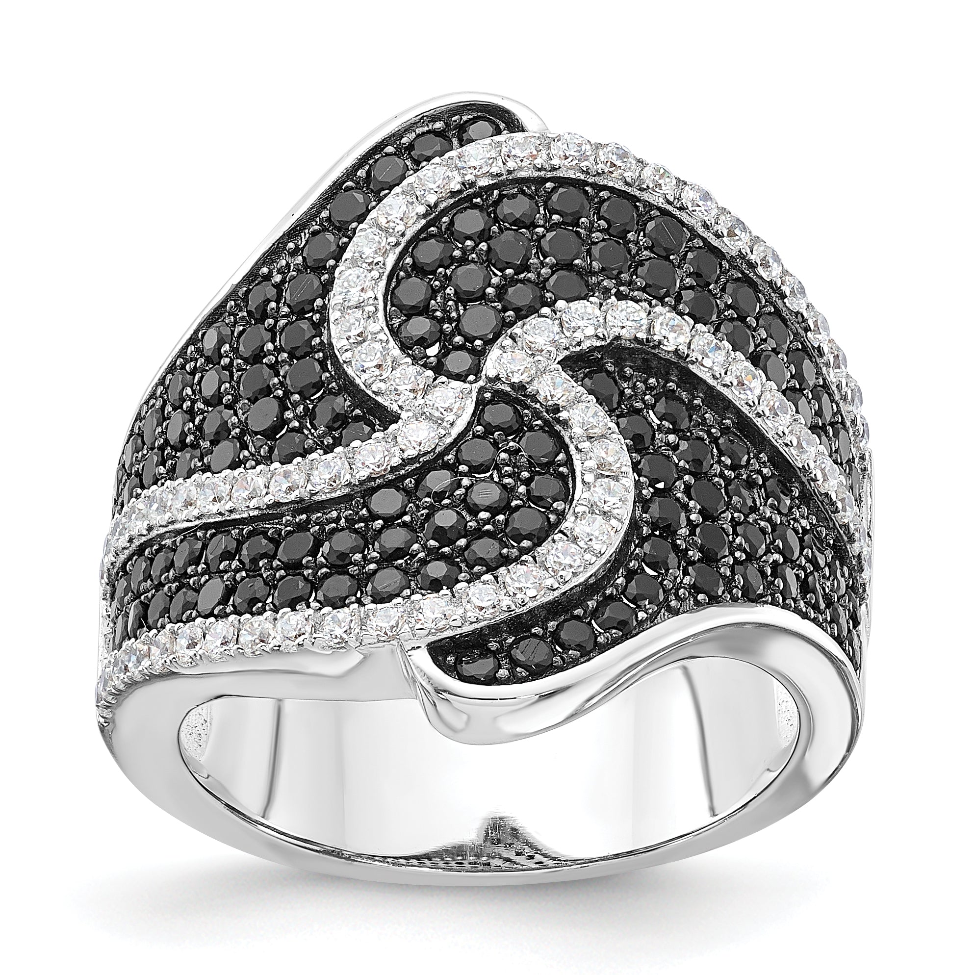 Sterling Silver Brilliant Embers Black & Clear CZ Swirl Ring