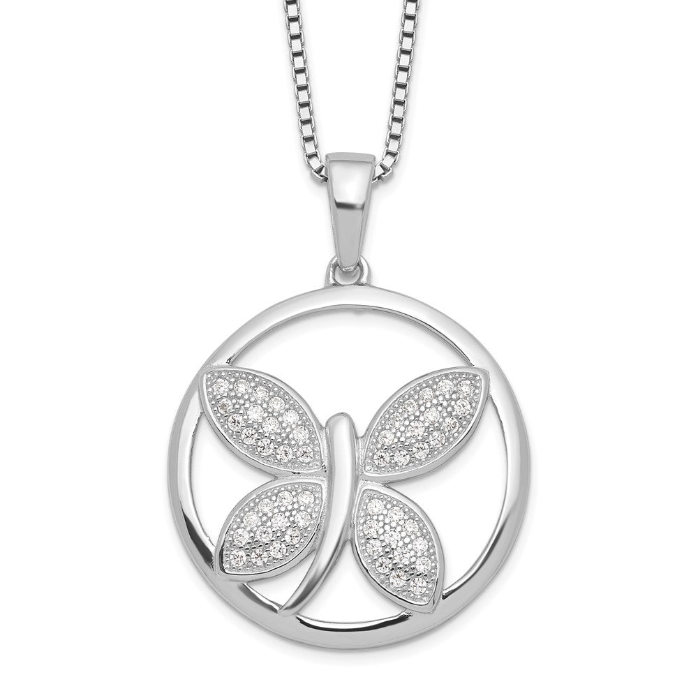 Brilliant Embers Sterling Silver Rhodium-plated 52 Stone 18 inch Micro PavÇ CZ Butterfly Necklace with 2 Inch Extender