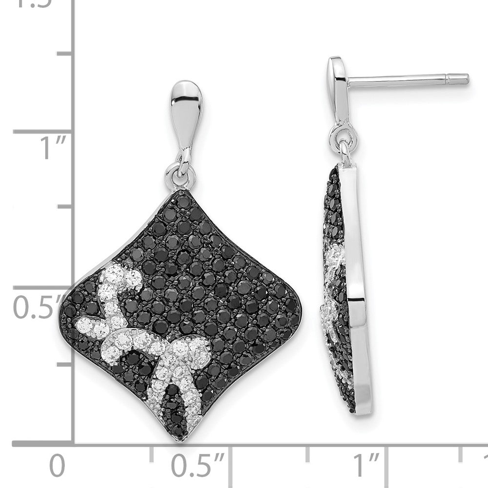 Brilliant Embers Sterling Silver Black & Clear CZ Dangle Post Earrings