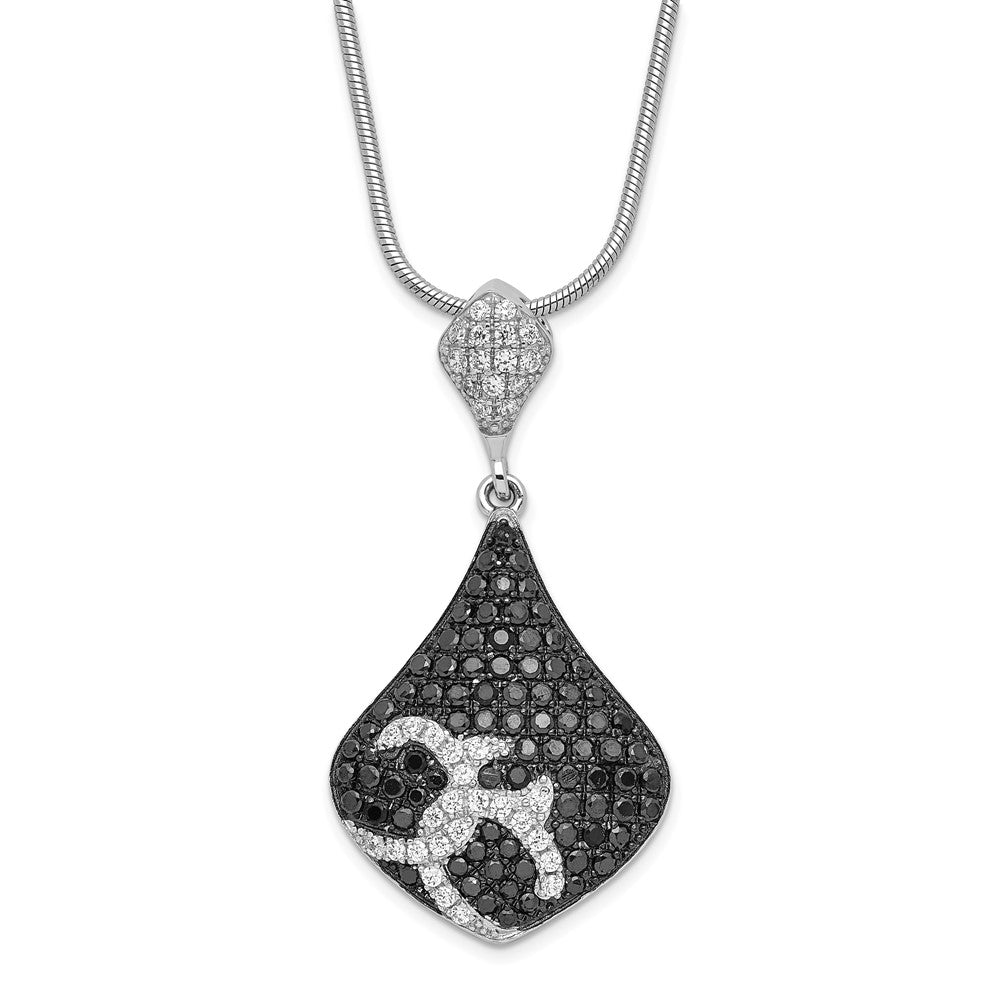 Sterling Silver Black & Clear CZ Teardrop Shape Brilliant Embers Necklace