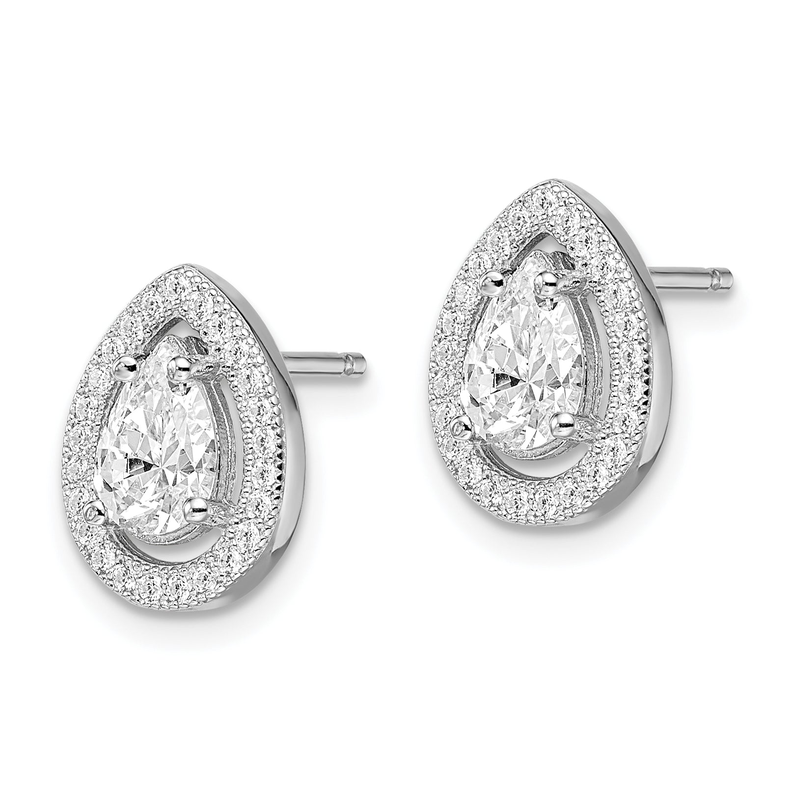 Brilliant Embers Sterling Silver Rhodium-plated 52 Stone Pear Halo Micro PavÇ CZ Teardrop Post Earrings