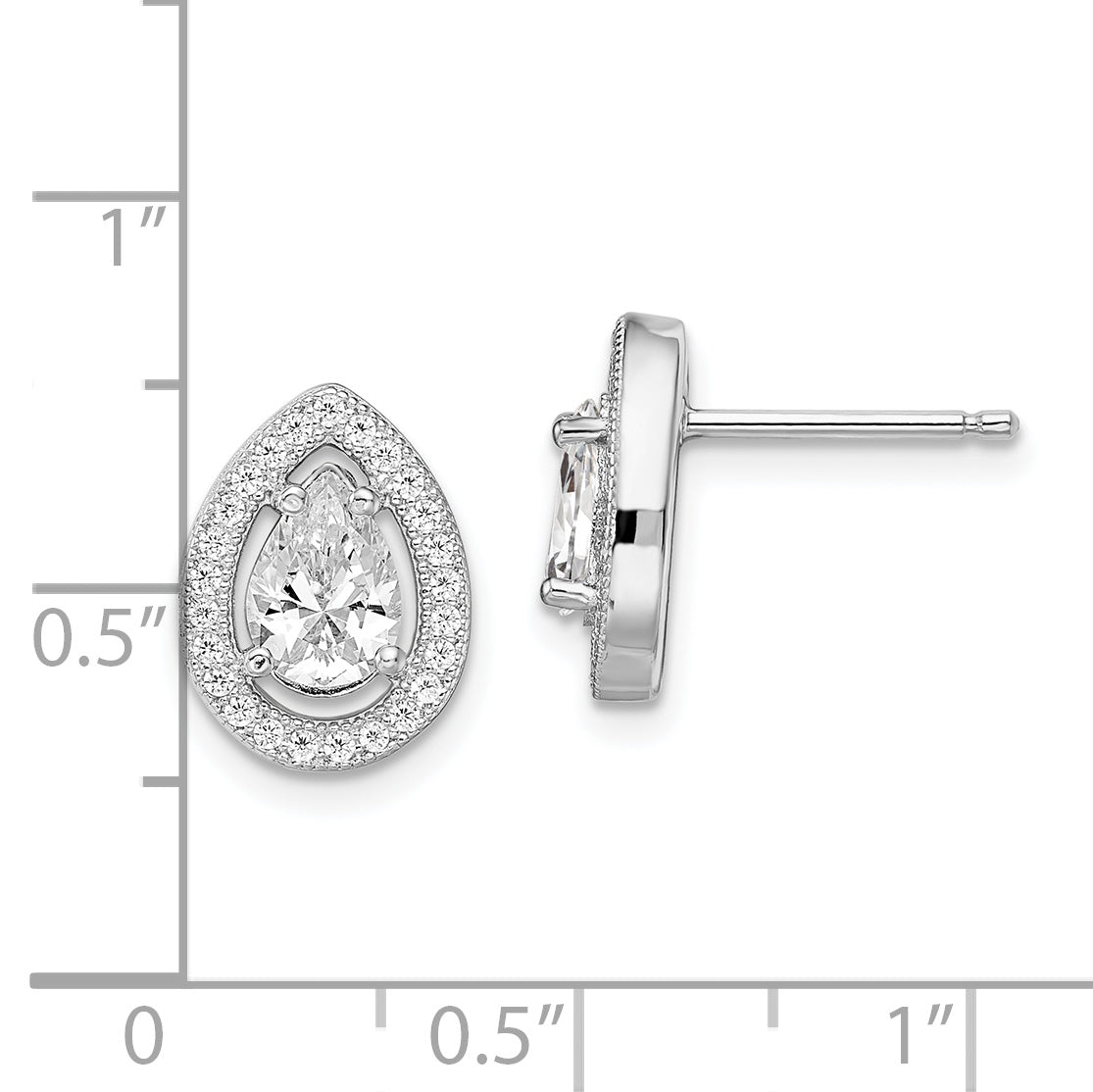 Brilliant Embers Sterling Silver Rhodium-plated 52 Stone Pear Halo Micro PavÇ CZ Teardrop Post Earrings