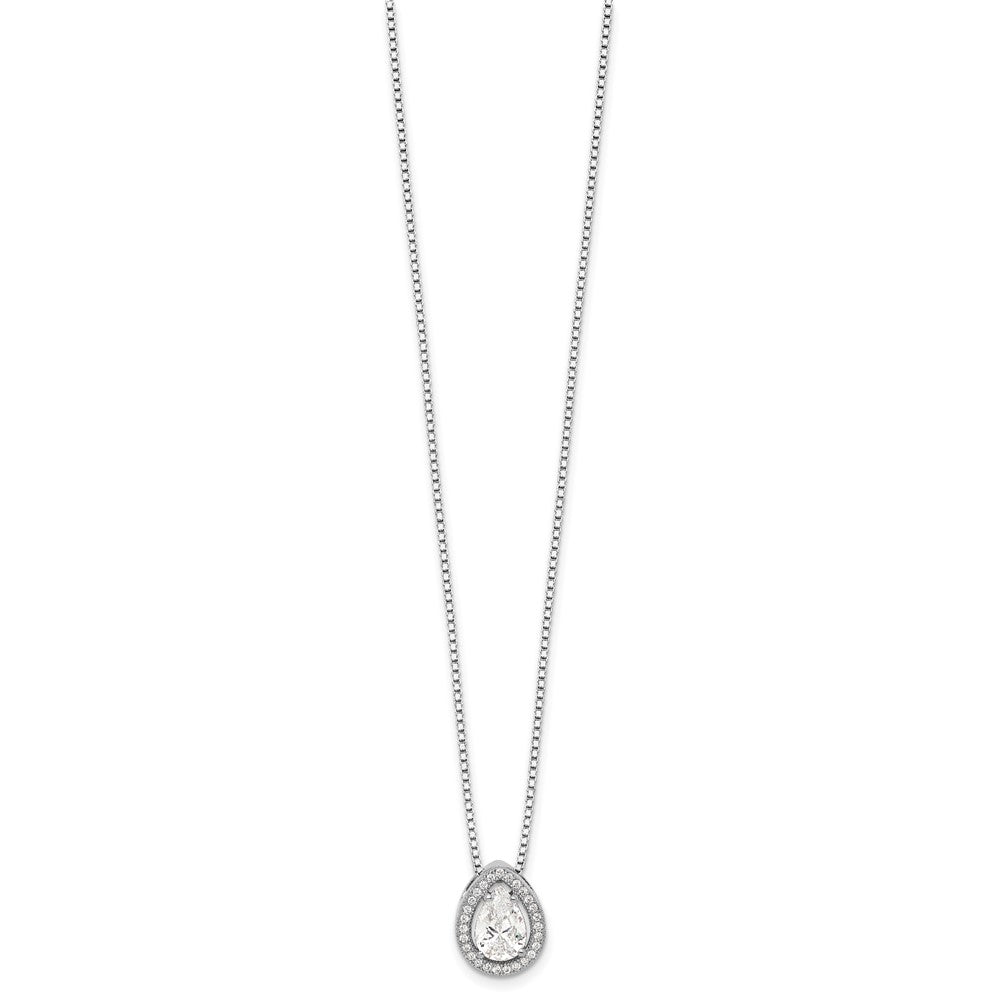 Brilliant Embers Sterling Silver Rhodium-plated 28 Stone 18 inch Halo Micro PavÇ CZ Teardrop Necklace with 2 Inch Extender