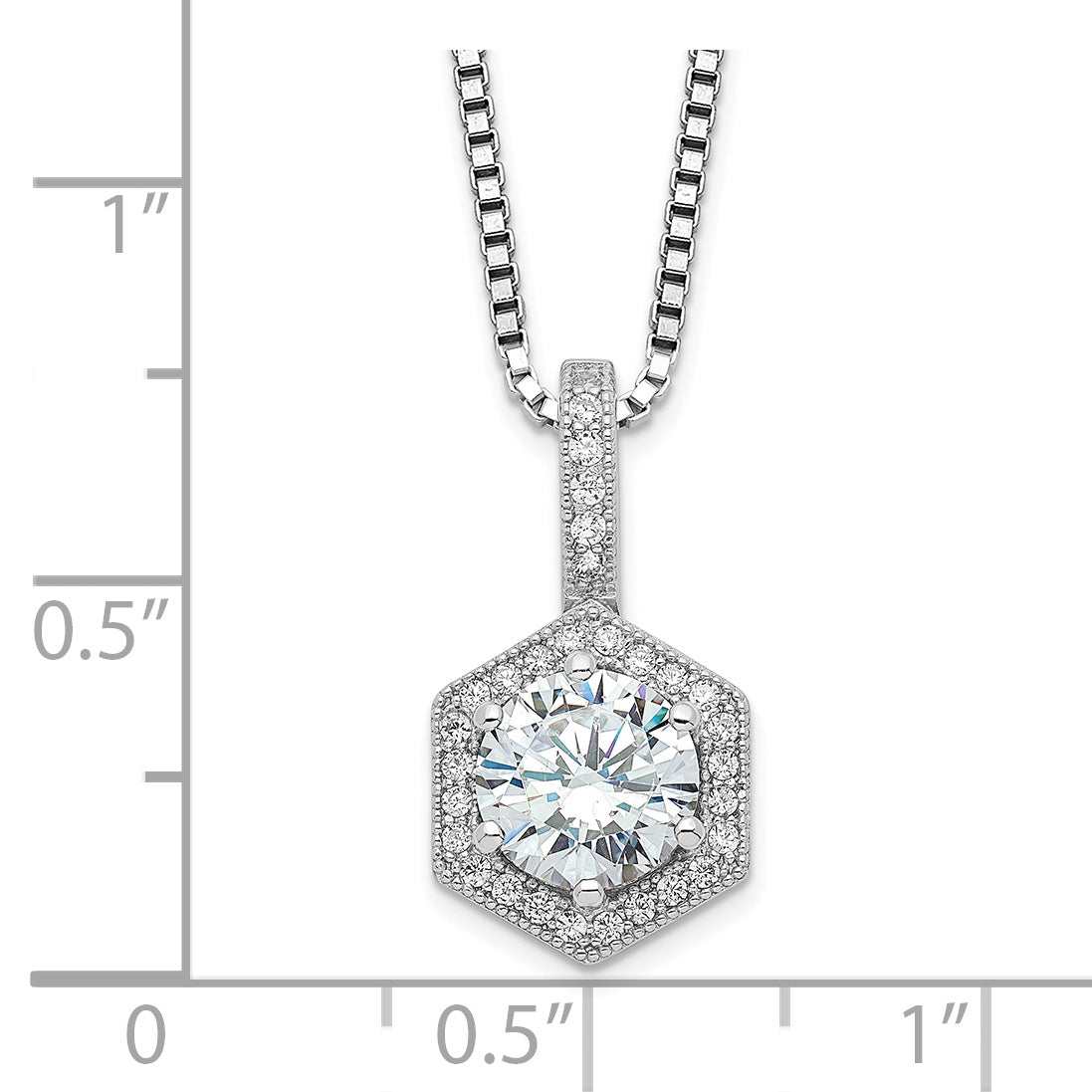 Brilliant Embers Sterling Silver Rhodium-plated 31 Stone 18 inch Micro PavÇ CZ Hexagon Necklace with 2 Inch Extender