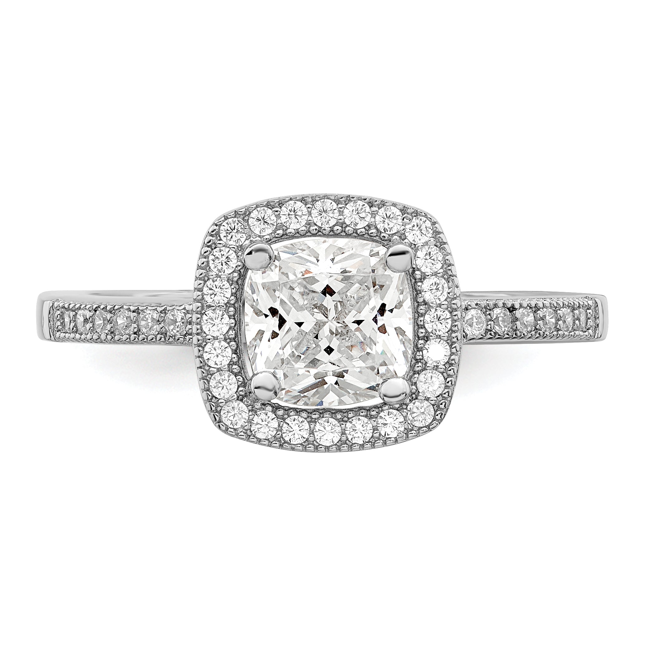 Brilliant Embers Sterling Silver Rhodium-plated 37 Stone Halo Micro PavÇ CZ Ring