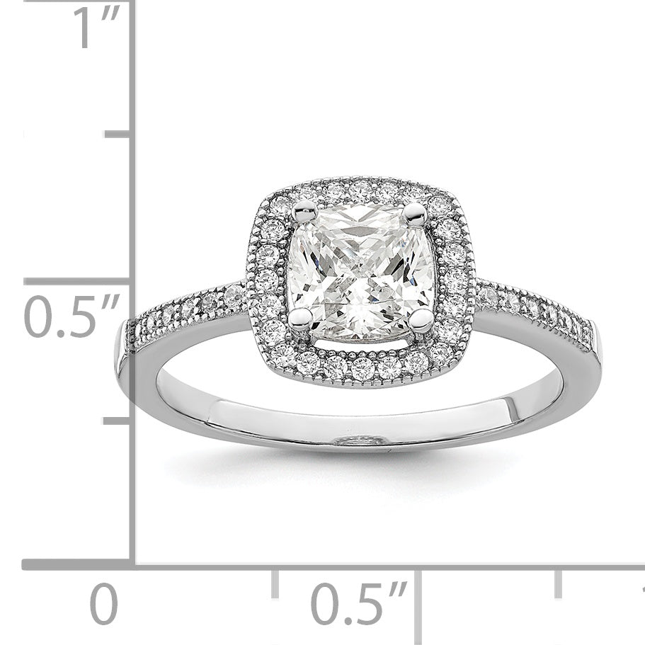 Brilliant Embers Sterling Silver Rhodium-plated 37 Stone Halo Micro PavÇ CZ Ring