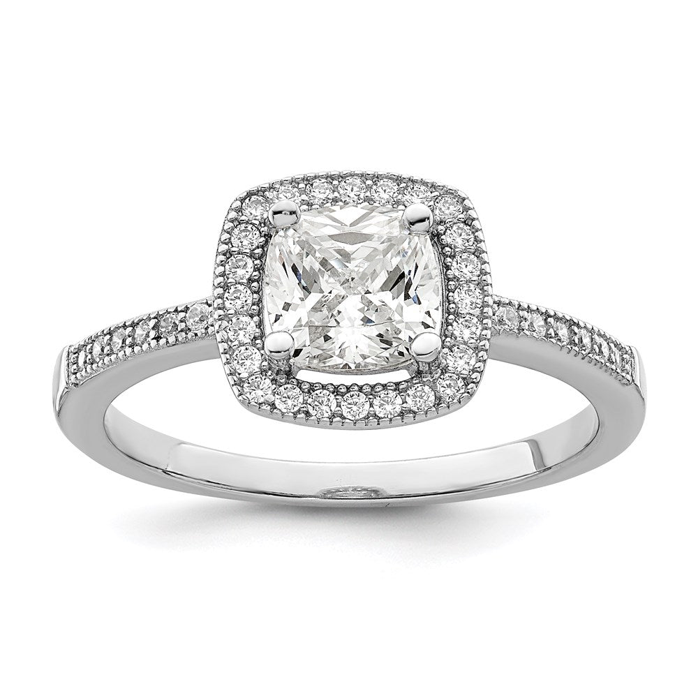 Brilliant Embers Sterling Silver Rhodium-plated 37 Stone Halo Micro PavÇ CZ Ring