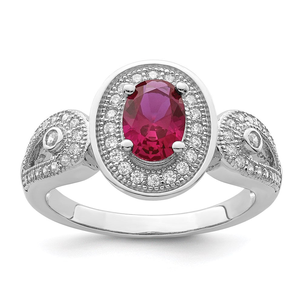 Brilliant Embers Sterling Silver Rhodium-plated 57 Stone Micro PavΓ White and Red CZ Ring