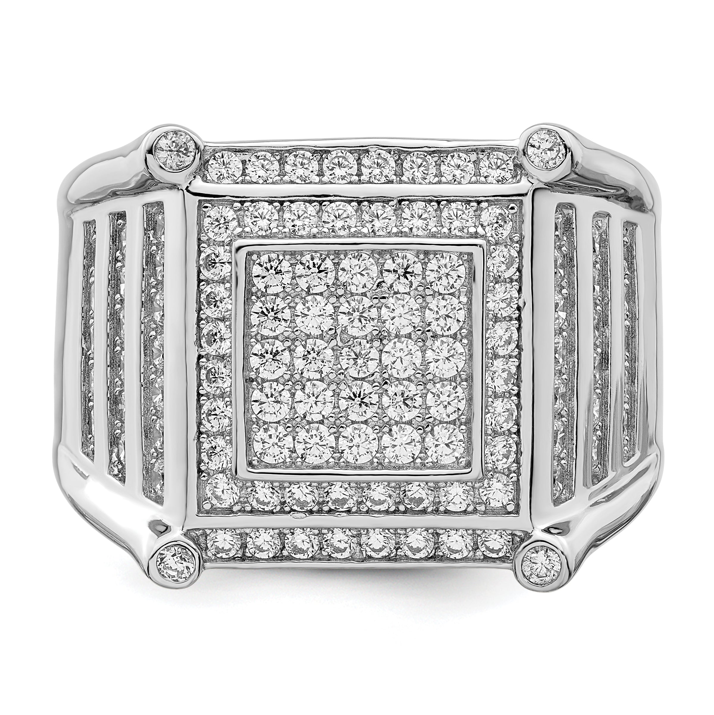 Brilliant Embers Sterling Silver Rhodium-plated 109 Stone Micro PavÇ CZ Men's Ring