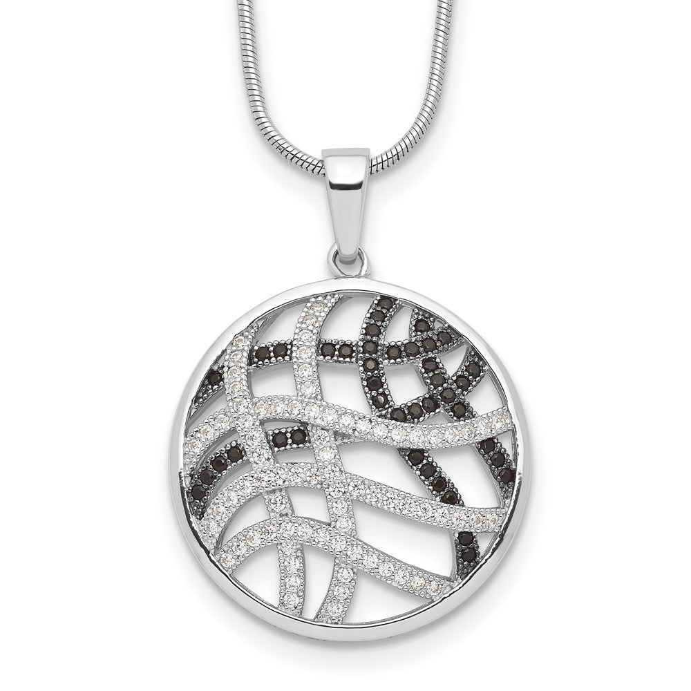 Brilliant Embers Sterling Silver Rhodium-plated 118 stone 18 inch Micro PavÇ Black and White CZ Necklace with 2 Inch Extender