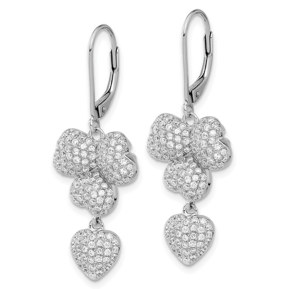 Brilliant Embers Sterling Silver CZ Heart Clover Leverback Earrings