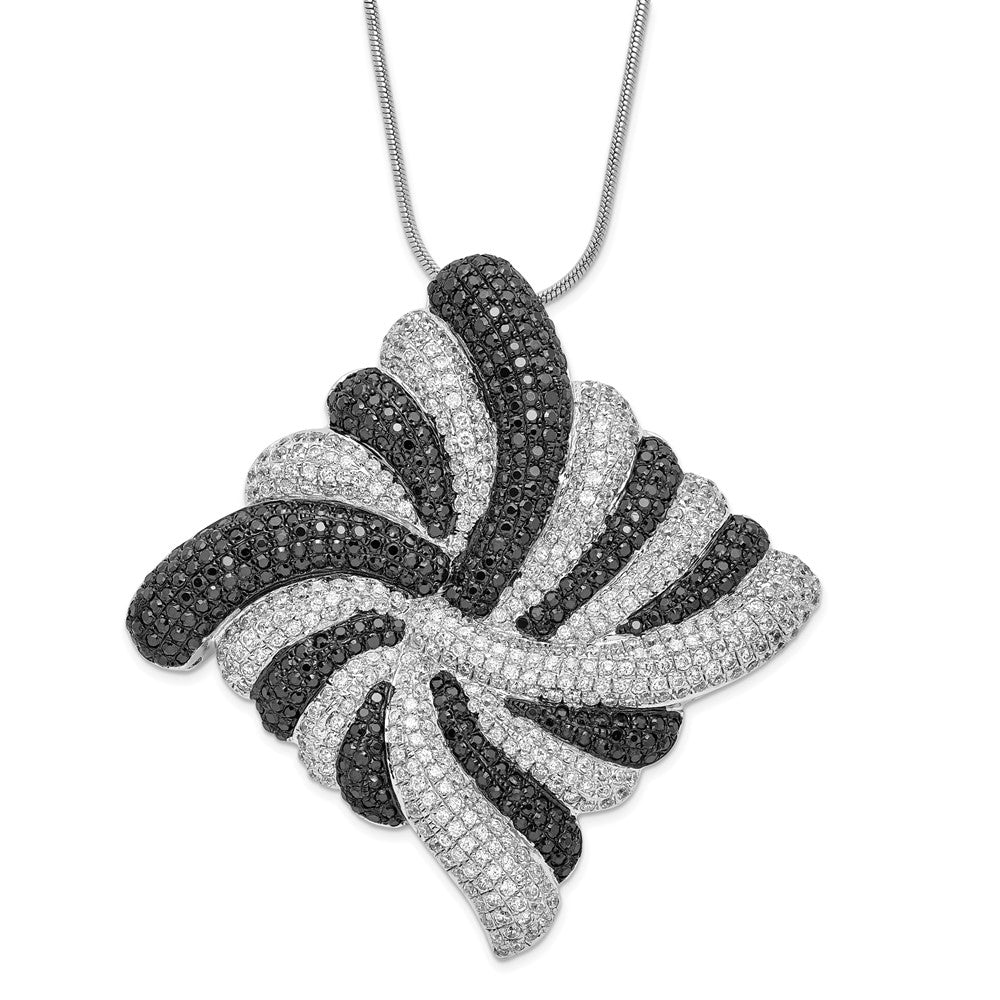 Sterling Silver Black & Clear CZ Brilliant Embers Fancy Necklace