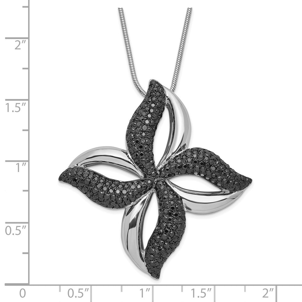 Sterling Silver Black CZ Brilliant Embers Flower Necklace