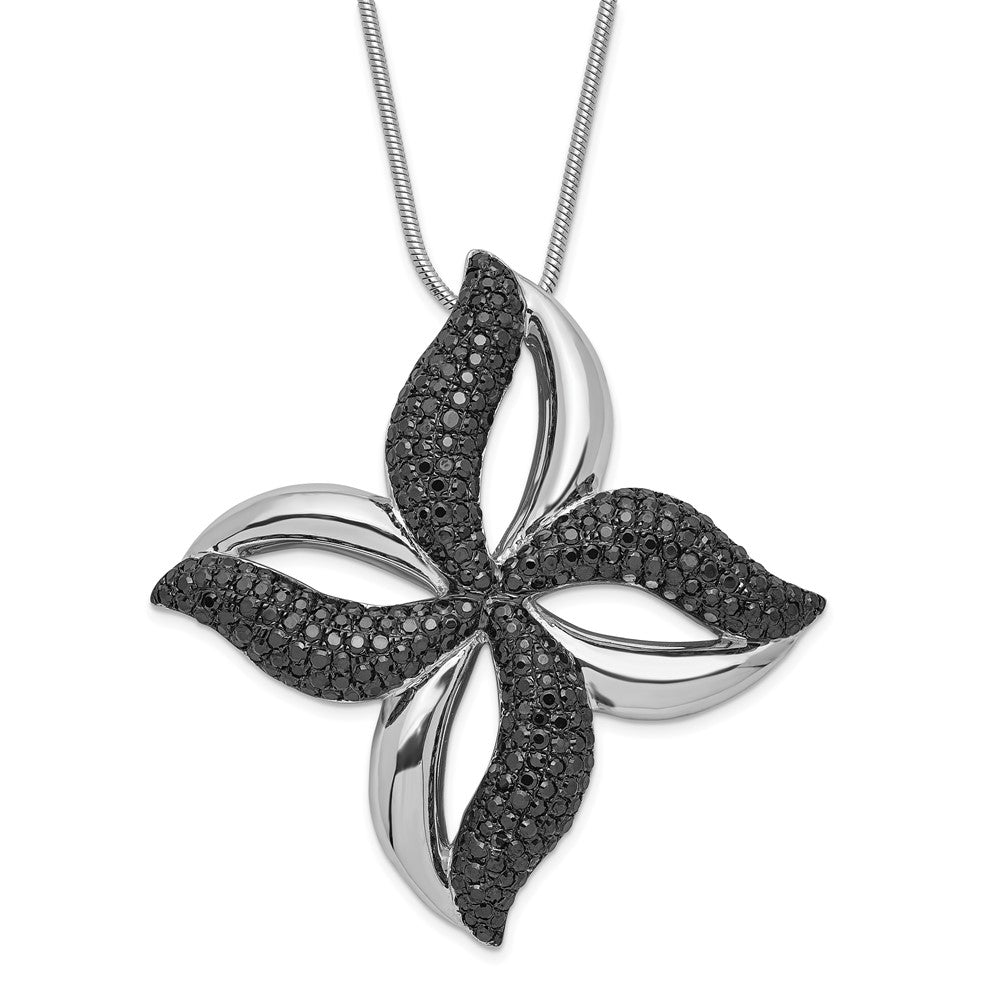 Sterling Silver Black CZ Brilliant Embers Flower Necklace