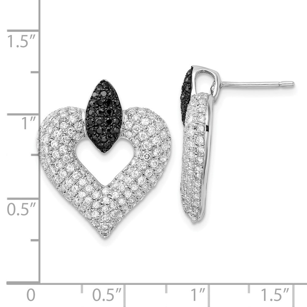 Sterling Silver Black & Clear CZ Brilliant Embers Heart Post Earrings