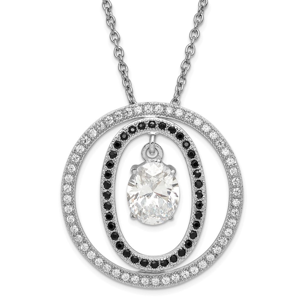 Sterling Silver Black & Clear CZ Brilliant Embers w/ 2in ext Necklace