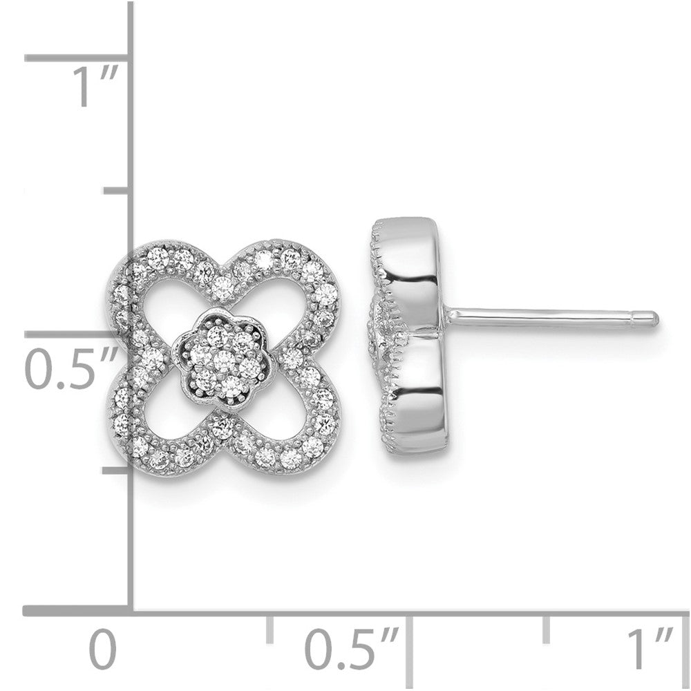 Sterling Silver & CZ Brilliant Embers Floral Post Earrings