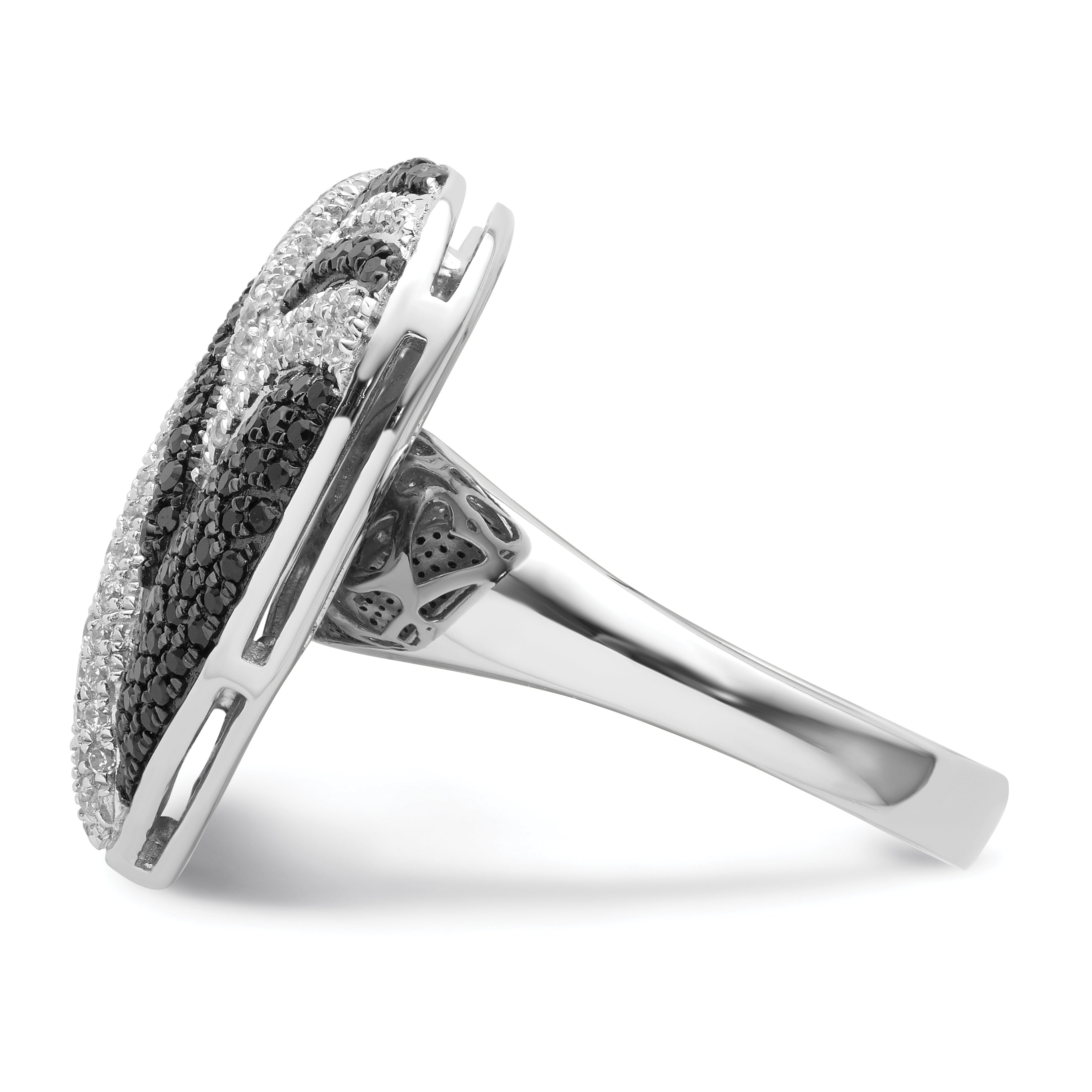Sterling Silver Black & Clear CZ Brilliant Embers Heart Ring
