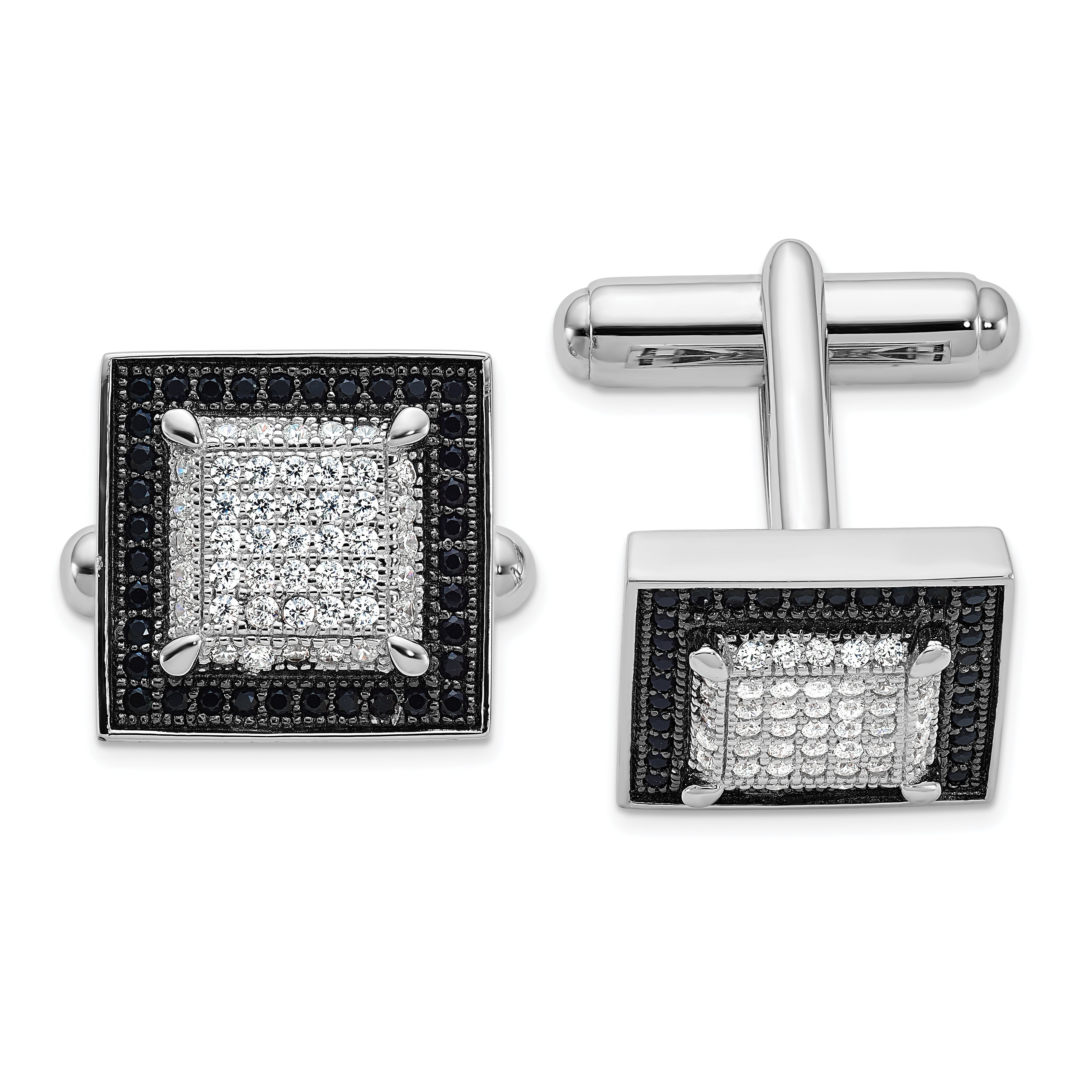 Brilliant Embers Sterling Silver Rhodium-plated 162 Stone Micro PavΓ Black and White CZ Cuff Links