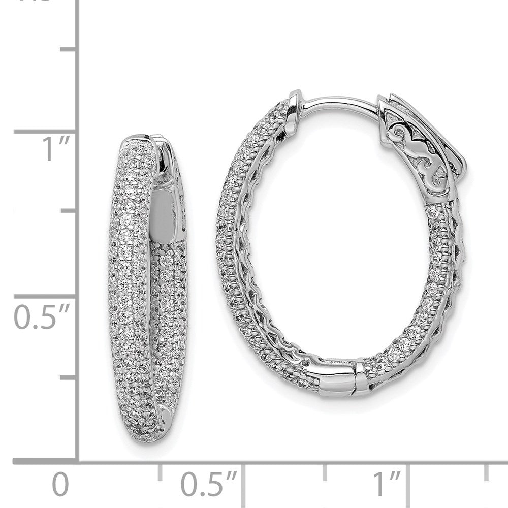Sterling Shimmer Sterling Silver Rhodium-plated 200 Stone PavÇ 1.1mm CZ In and Out Oval Hinged Hoop Earrings