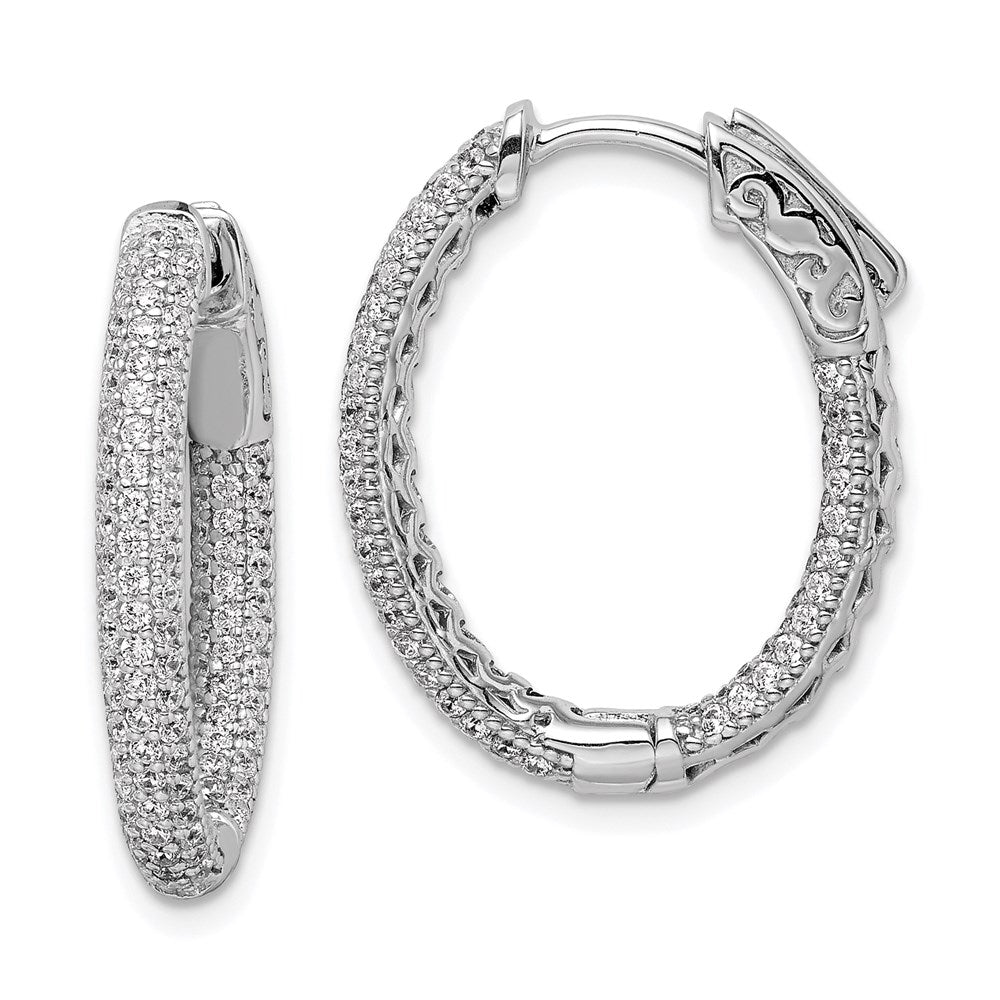 Sterling Shimmer Sterling Silver Rhodium-plated 200 Stone PavÇ 1.1mm CZ In and Out Oval Hinged Hoop Earrings