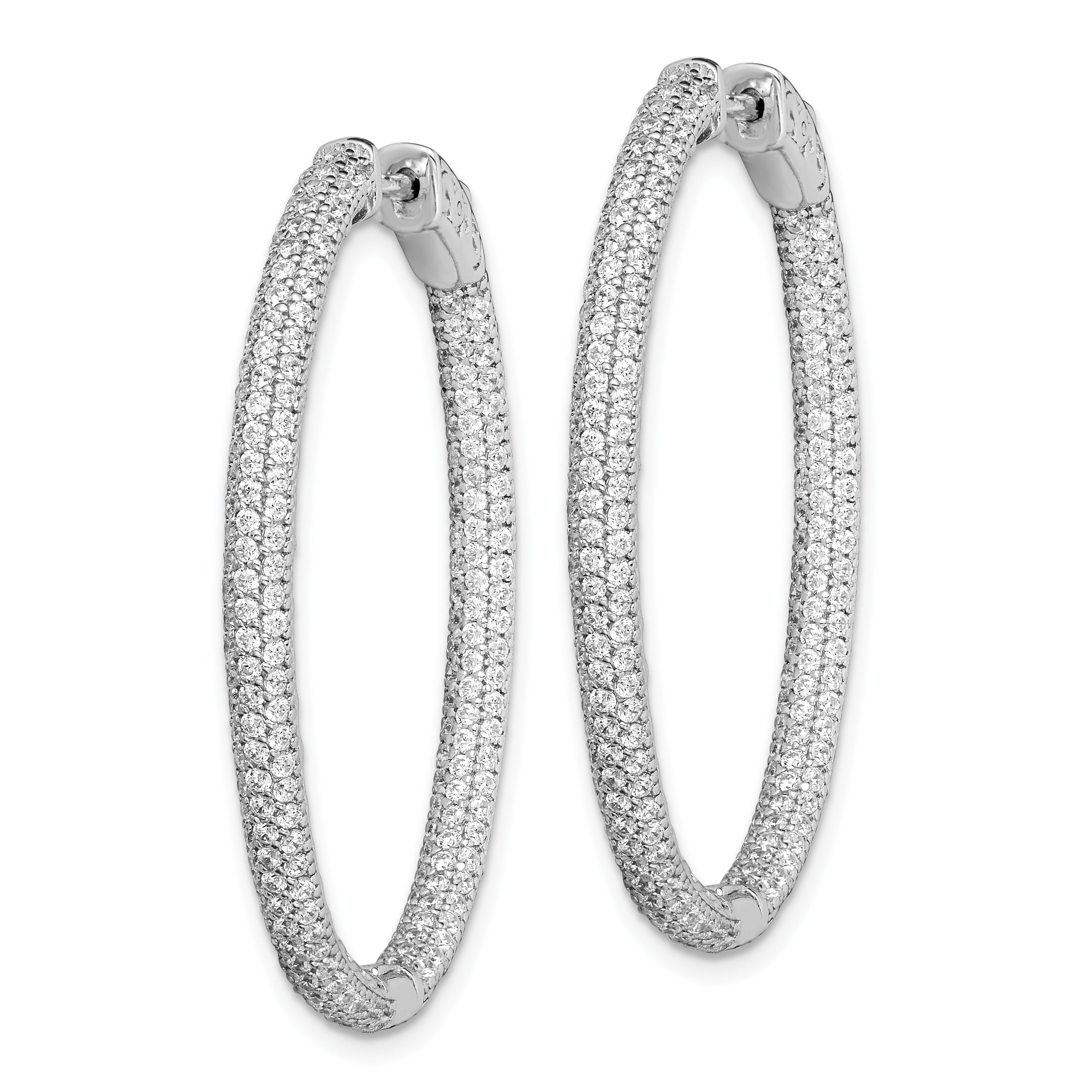 Sterling Shimmer Sterling Silver Rhodium-plated 400 Stone PavÇ 1.1mm CZ In and Out Oval Hinged Hoop Earrings