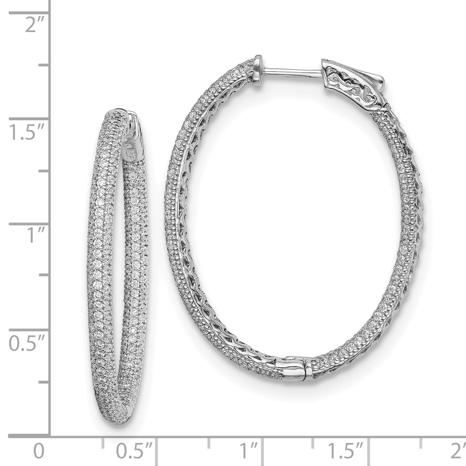 Sterling Shimmer Sterling Silver Rhodium-plated 400 Stone PavÇ 1.1mm CZ In and Out Oval Hinged Hoop Earrings