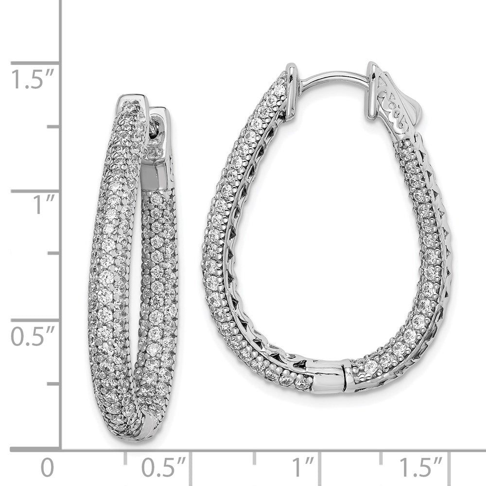 Sterling Shimmer Sterling Silver Rhodium-plated 242 Stone PavÇ 1.2mm-1.5mm CZ In and Out Teardrop Hinged Hoop Earrings