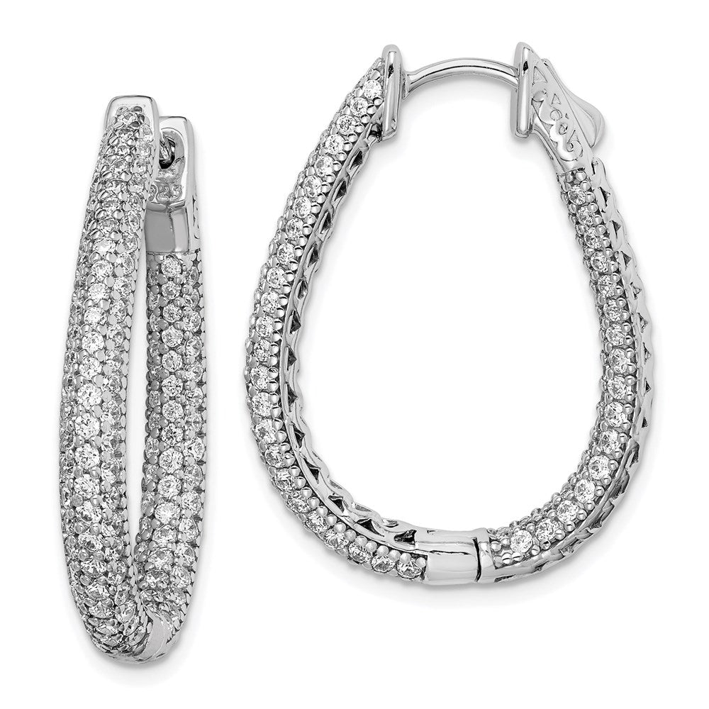 Sterling Shimmer Sterling Silver Rhodium-plated 242 Stone PavÇ 1.2mm-1.5mm CZ In and Out Teardrop Hinged Hoop Earrings