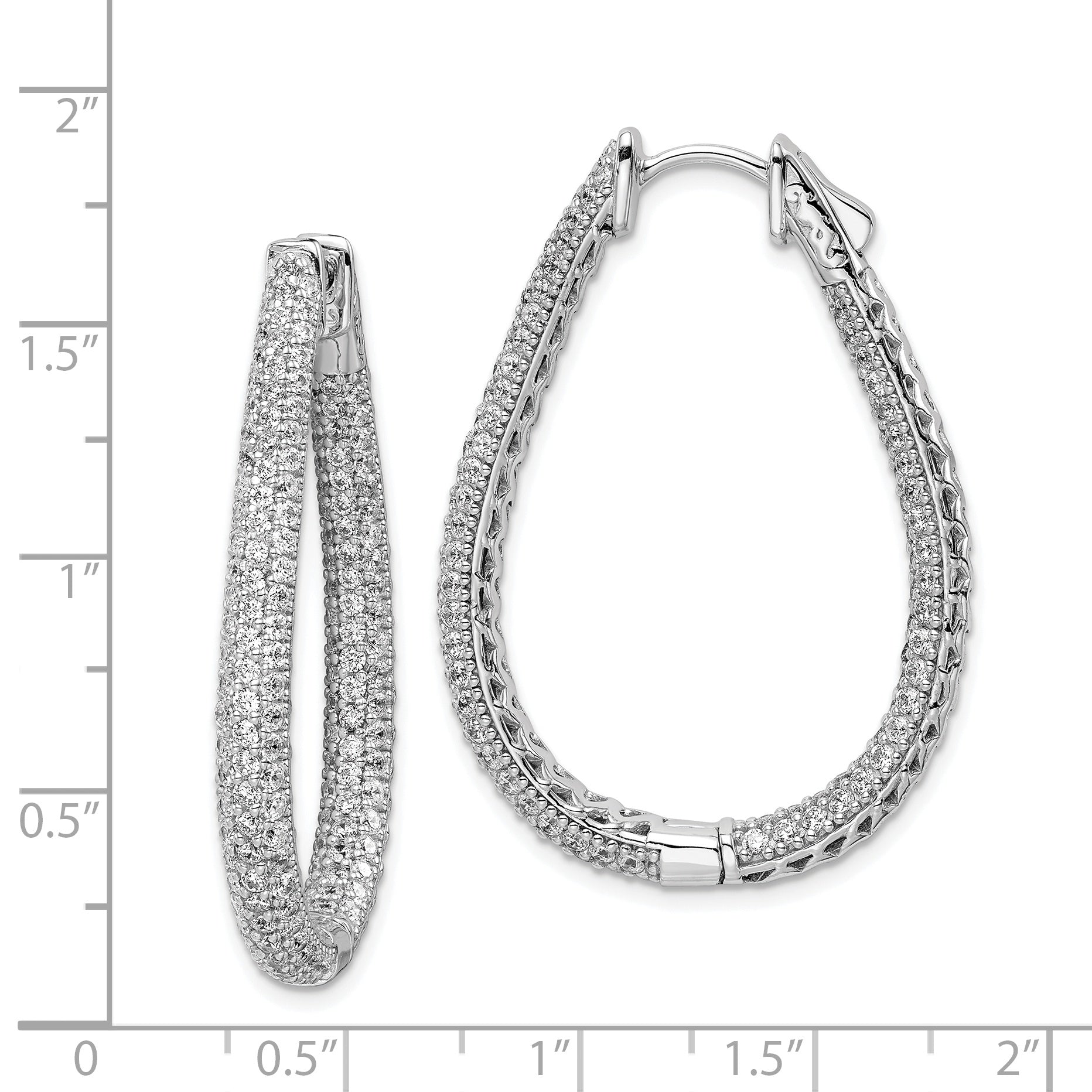 Sterling Shimmer Sterling Silver Rhodium-plated 308 Stone PavÇ 1.2mm-1.5mm CZ In and Out Teardrop Hinged Hoop Earrings