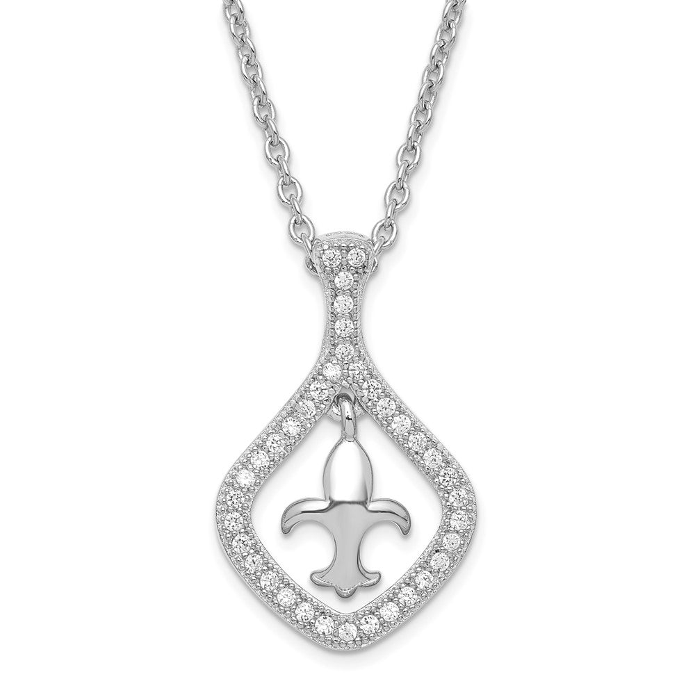Sterling Silver & CZ Brilliant Embers Fleur de Lis w/ 2in ext Necklace