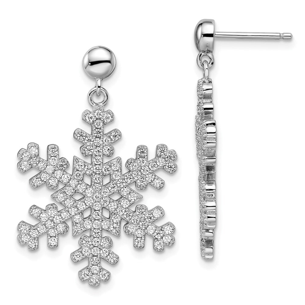Brilliant Embers Sterling Silver Rhodium-plated 242 Stone Micro PavÇ CZ Snowflake Dangle Post Earrings