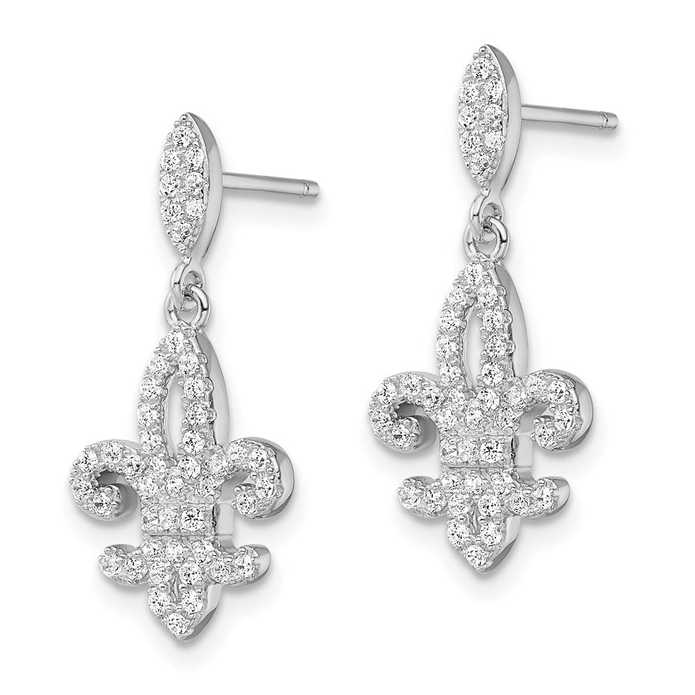 Brilliant Embers Sterling Silver Rhodium-plated 940 Stone Micro PavÇ CZ Fleur De Lis Post Dangle Earrings